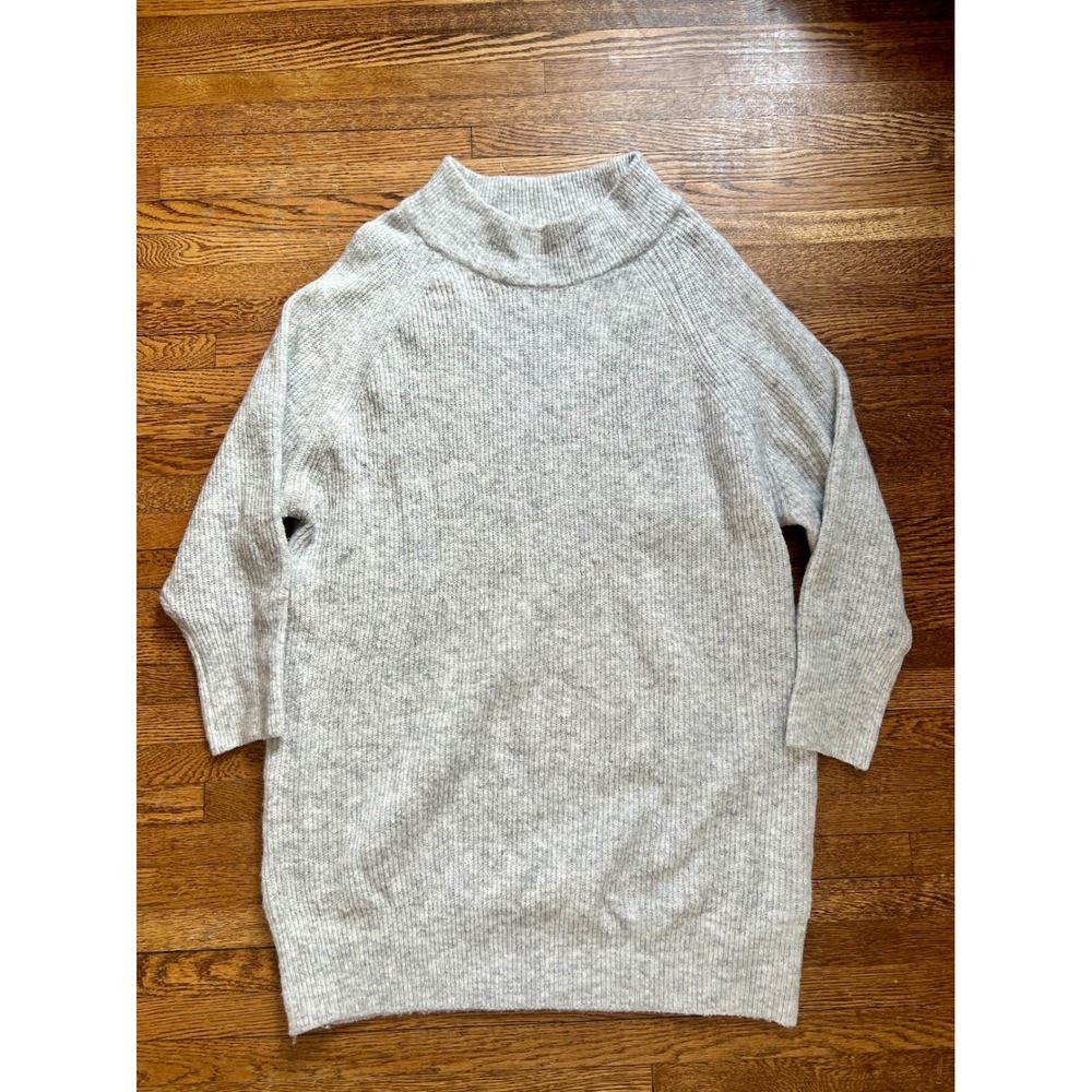 Topshop Grey Ribbed Mock Neck Longline Sweater Dress Wool Blend Small